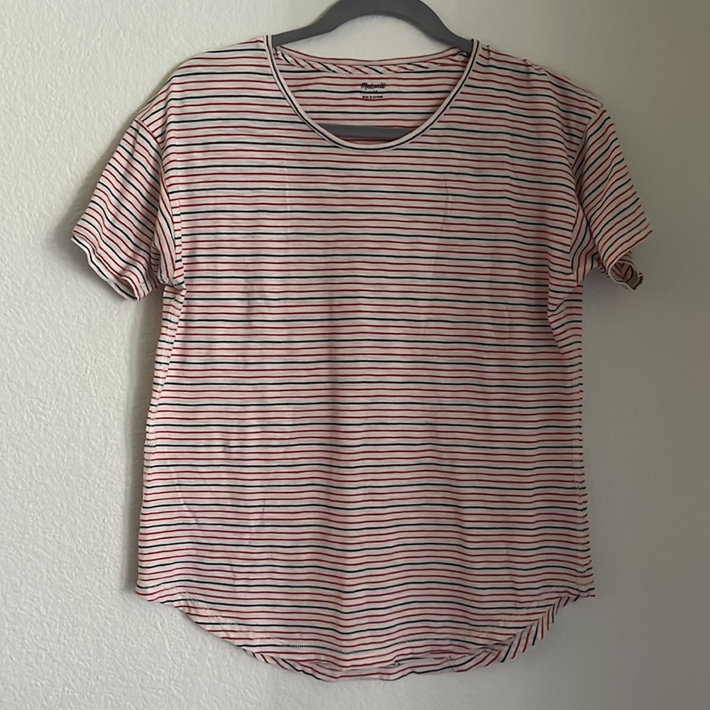Madewell Red and Blue stripe crew tee Size M